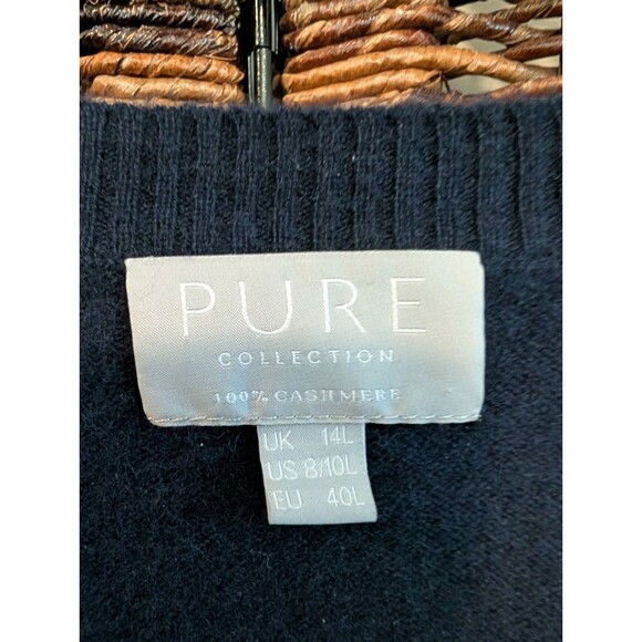 Pure Collection 100% Cashmere V Neck Sweater Women 8 / 10 Long Blue Minimalist - Picture 4 of 9